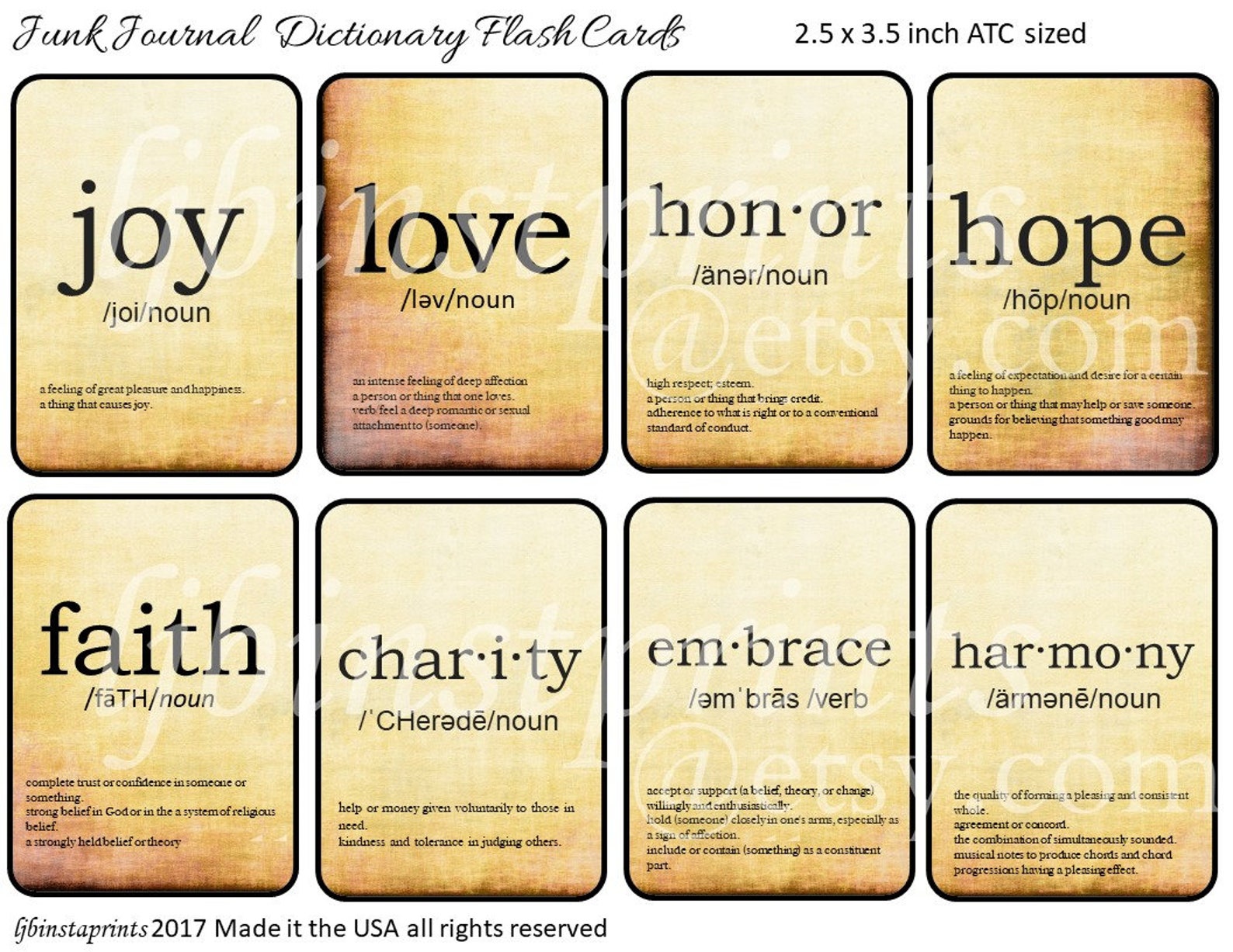 Dictionary Flash Cards Junk Journal Cards Junk Journal ATC Etsy