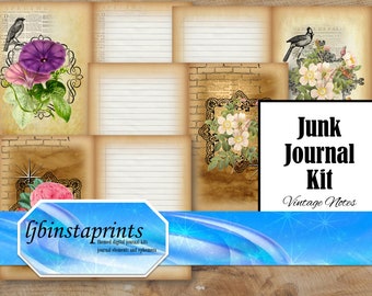 Floral Junk Journal Kit: Vintage Notes, Ephemera (Digital Download)