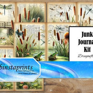 Dragonflies Journal Kit, Dragonflies Journal Kit, Digital Journal Kit, Dragonfly Junk Journal Supply, Instant Download