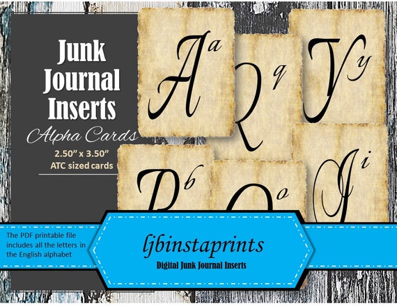 Junk Journal Elements Alpha Card ATC Printable ATC Cards Instant Download