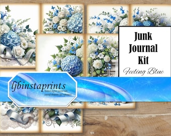 Blue Floral Journal Kit: Botanical Scrapbook Supplies (Digital Download)