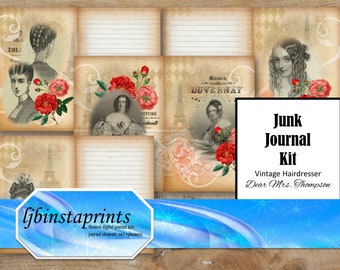 Dear Mrs. Thompson Journal Kit, Vintage Hairdresser Journal Kit, Vintage Journal Supply, Digital Journal Starter Kit, Instant Download