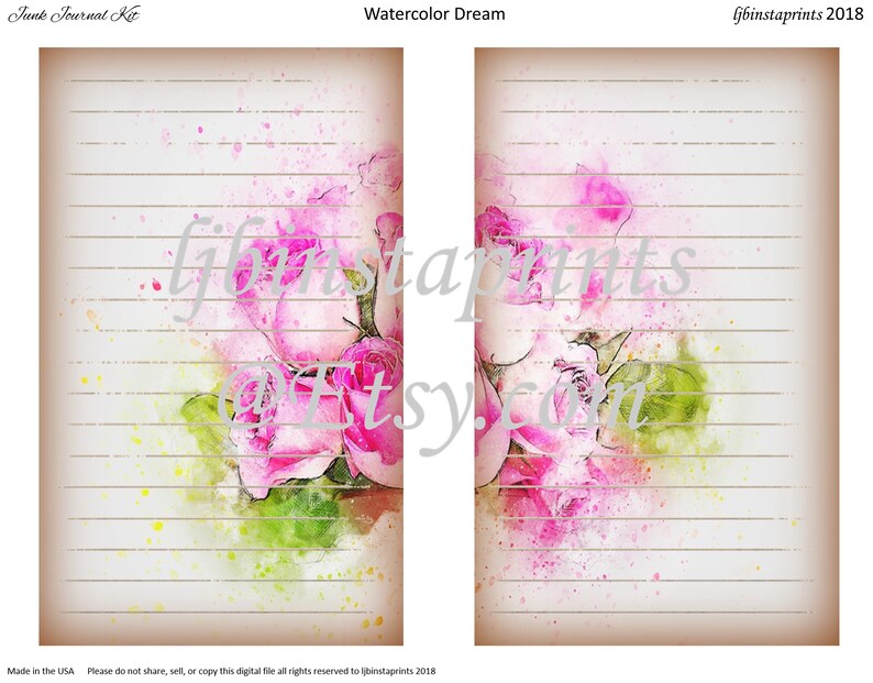 Floral Watercolor Junk Journal Kit Botanical Junk Journal Floral Junk Journal Kit Watercolor Flower Journal Kit Instant Download