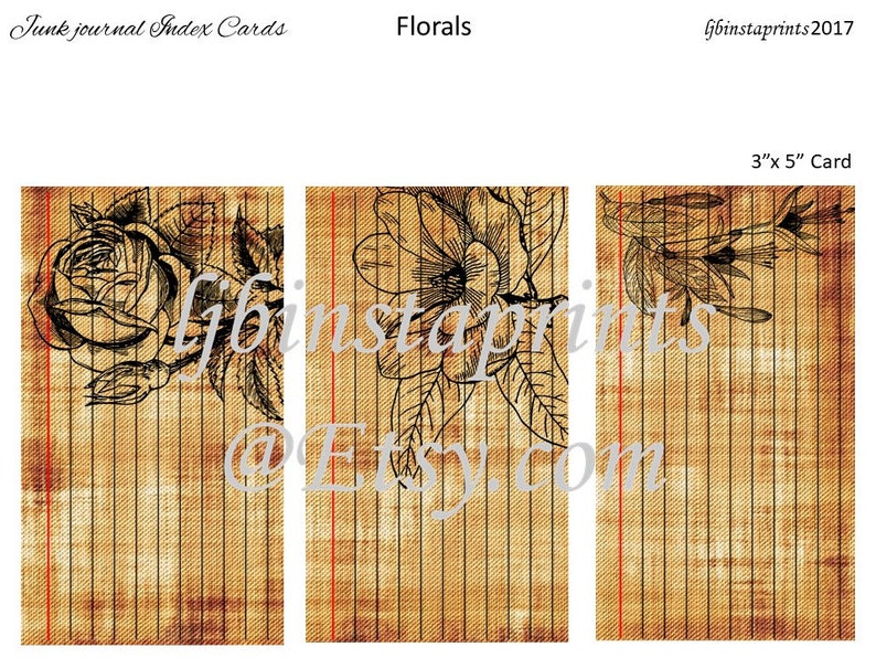 Floral Index Cards Printable Index Cards Digital Index Etsy