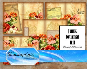 Bountiful Begonias Journal Kit, Begonia Journal Kit, Floral Journal Kit, Junk Journal Kit, Digital Journal Kit, Instant Download