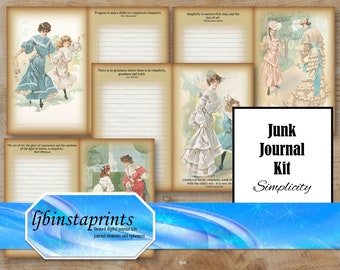 Simplicity Journal Kit, Vintage Junk Journal Kit, Starter Vintage Journal Kit, Junk Journal Kit, Digital Journal Kit, Instant Download
