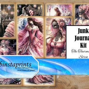 Die Turmalin Sirene Journal Kit, Fantasy Journal Kit, Mythical Journal Kit, Junk Journal Starter Journal Kit, Instant Download