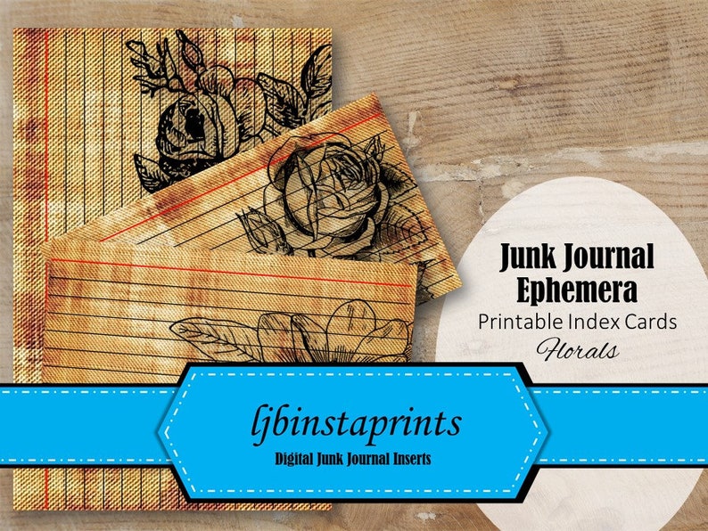 Floral Index Cards Printable Index Cards Digital Index Etsy