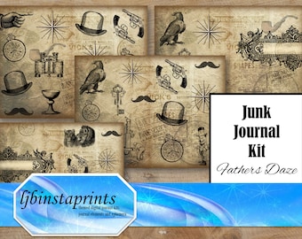 Fathers Daze Journal Kit, Male Junk Journal, Masculine Journal Kit, Writing Journal Supply, Instant Download