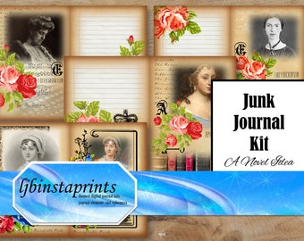A Novel Idea Journal Kit, Women Novelists Junk Journal Kit, Junk Journal Supply, Vintage Junk Journal Kit, Instant Download
