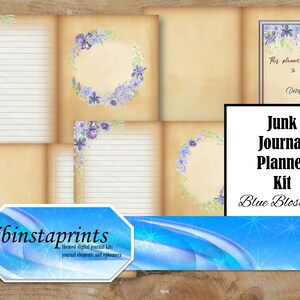 Blue Floral Junk Journal Kit: DIY Planner Pages (PDF & JPG)