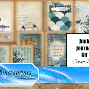 Ocean Blue Journal Kit, Nautical Journal Kit, Ocean Journal Kit, Vintage Nautical Journal Kit, Junk Journal Supply, Instant Download