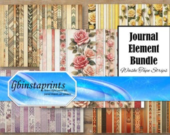 Printable Washi Tape Strips: Floral Journal Embellishments (Digital Download)