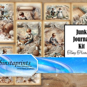 Tiny Treasures Journal Kit, Children Journal Kit, Vintage Children Journal Kit, Junk Journal Stater Kit, Instant Download
