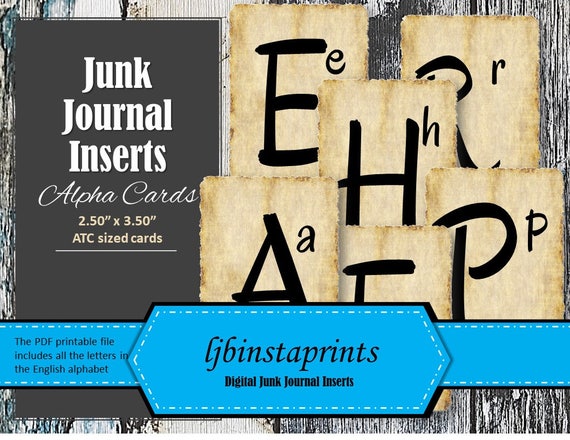 Junk Journal Elements Alpha Card ATC Printable ATC Cards Instant Download