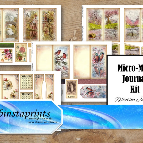 Reflection Micro Mini Journal Kit, Micro Notebook Kit, Pocket Journal Starter Kit, Micro Mini Journal Starter Kit, Instant Download