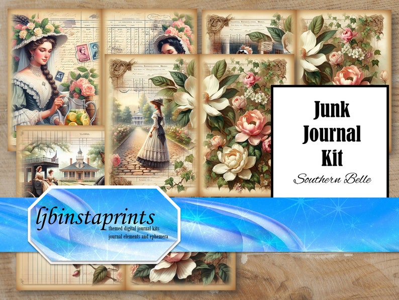 Southern Belle Journal Kit, Digital Junk Journal Kit, Vintage Southern Belle Journal Kit, Instant Download image 1