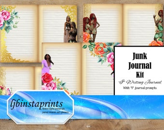 I Journal Kit, Self Aware Journal Kit, African American Journal Kit, Junk Journal Starter Kit, Floral Junk Journal Kit,  Instant Download