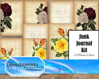 Kit de journal Une générosité de roses, kit de journal floral, kit de journal botanique, fourniture de journal numérique, téléchargement immédiat