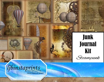 Steampunk Journal Kit, Steampunk Journal Supply, Steampunk Digital Journal Kit, Instant Download