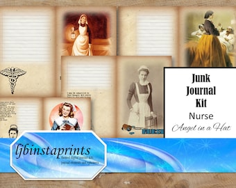 Nurse Angel in a Hat Journal Kit, Nursing Journal, Vintage Nurse Journal Kit, Healthcare Worker Journal Kit, Instant Download