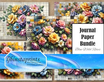 Multicolor Wild Roses Journal Paper Bundle, Journal Paper Bundle, Digital Journal Paper, Printable Journal Paper, Instant Download