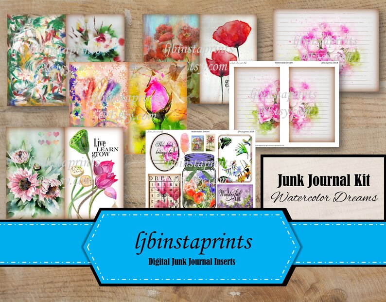 Floral Watercolor Junk Journal Kit Botanical Junk Journal Floral Junk Journal Kit Watercolor Flower Journal Kit Instant Download