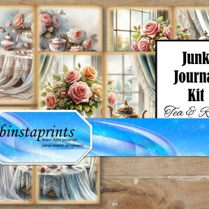 Tea and Roses Journal Kit, Tea Junk Journal Kit, Rose Junk Journal Kit, Instant Download