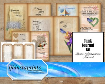 Rustic Affirmation Journal Kit, Starter Journal Kit, Digital Journal Kit, Floral Journal Supply, Instant Download