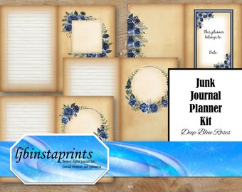 Deep Blue Rose Planner Kit, Blue Rose Journal Kit, Planner Journal Kit,  Rose Planner Kit, Journal Starter Kit, Instant Download