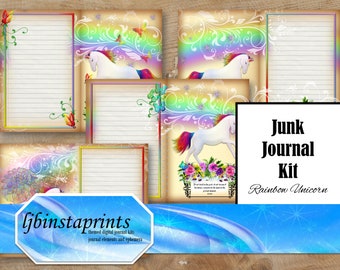 Rainbow Unicorn Journal Kit, Unicorn Journal Kit, Mystical Journal Kit, Mythical Journal Kit, Instant Download