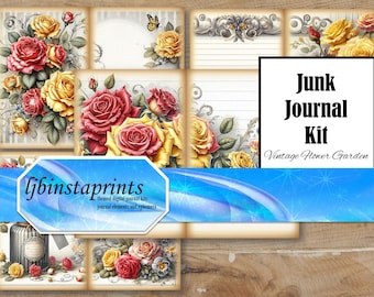 Vintage Flower Garden Journal Kit, Botanical Journal Kit, Floral Journal Kit, Writing Journal Kit, Instant Download