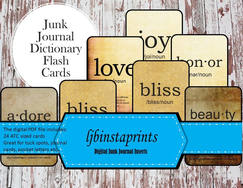 Dictionary Flash Cards Junk Journal Cards Junk Journal ATC Etsy