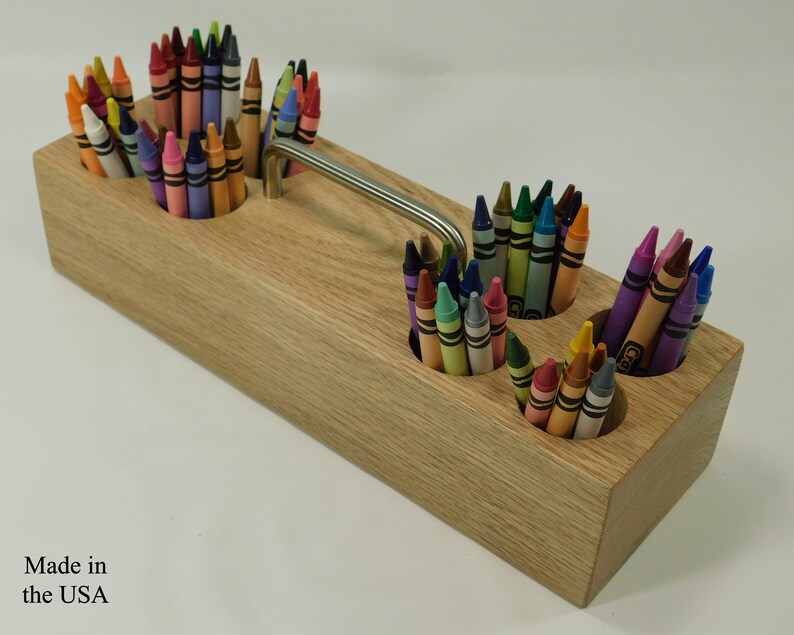 Large Crayon Holder Natural Oak With Handle Children Kids Etsy