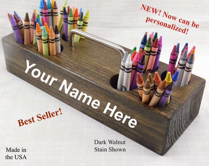 Large Crayon Holder, Hardwood , With Handle, Stain Options, Children