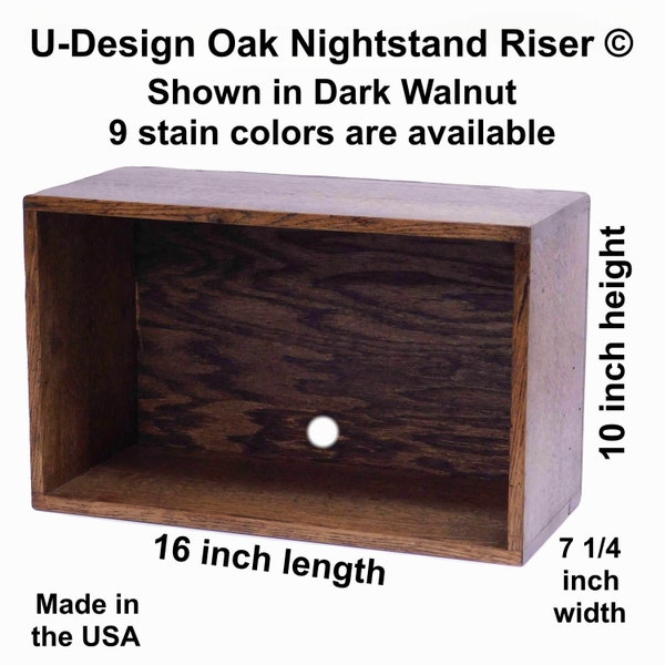 Oak Nightstand Riser 16 x 7 x 10, Bedside Storage, Pedestal, Plant stand, Clock, Phone, Shelf, Drawer, Decorative box, Organizer, U-Design ©