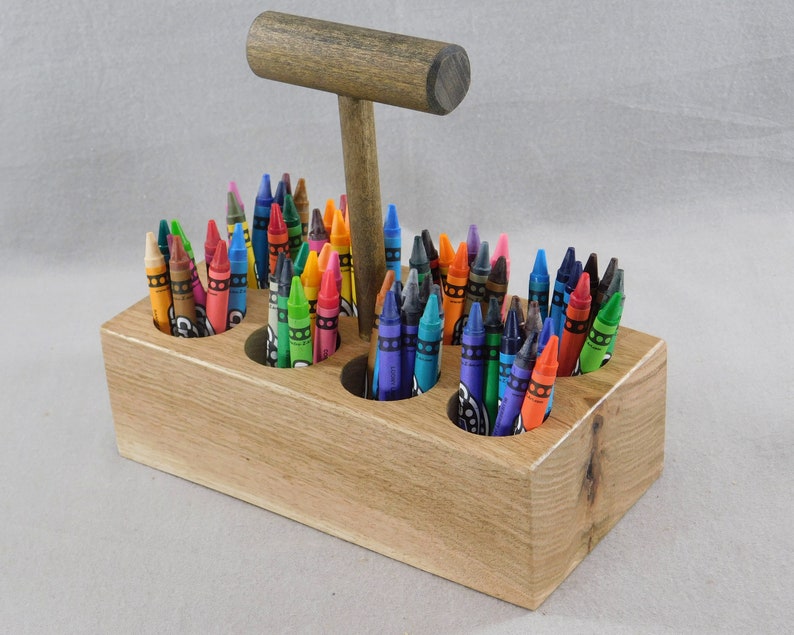 Large THandle Crayon Holder 8 holes Oak Children Kids Etsy