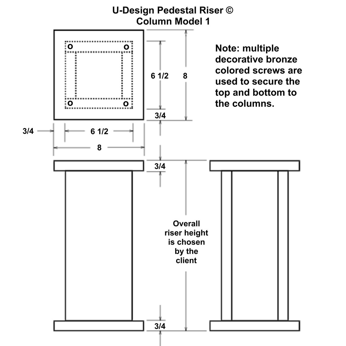 Liberty 8 Inch Riser Oak Pedestal Riser, 8 Inch Length, 8 Inch Width, You Choose the Height ...