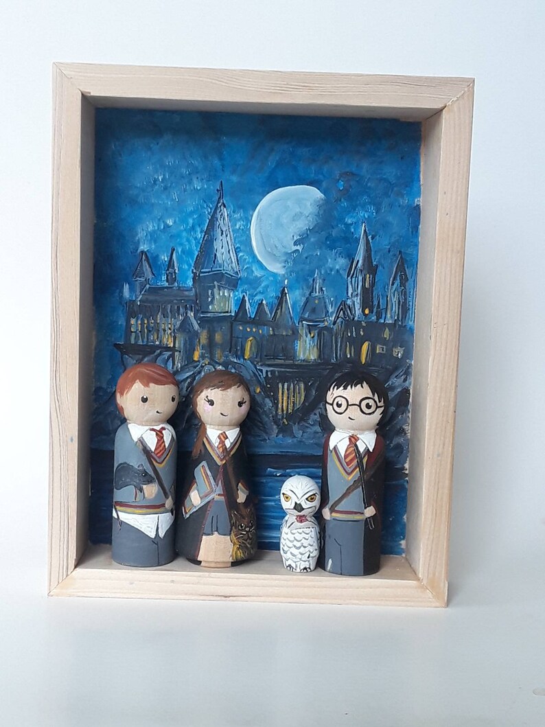 Harry Potter Hermione Ron Hedwig Hogwarts Shadow Box Etsy