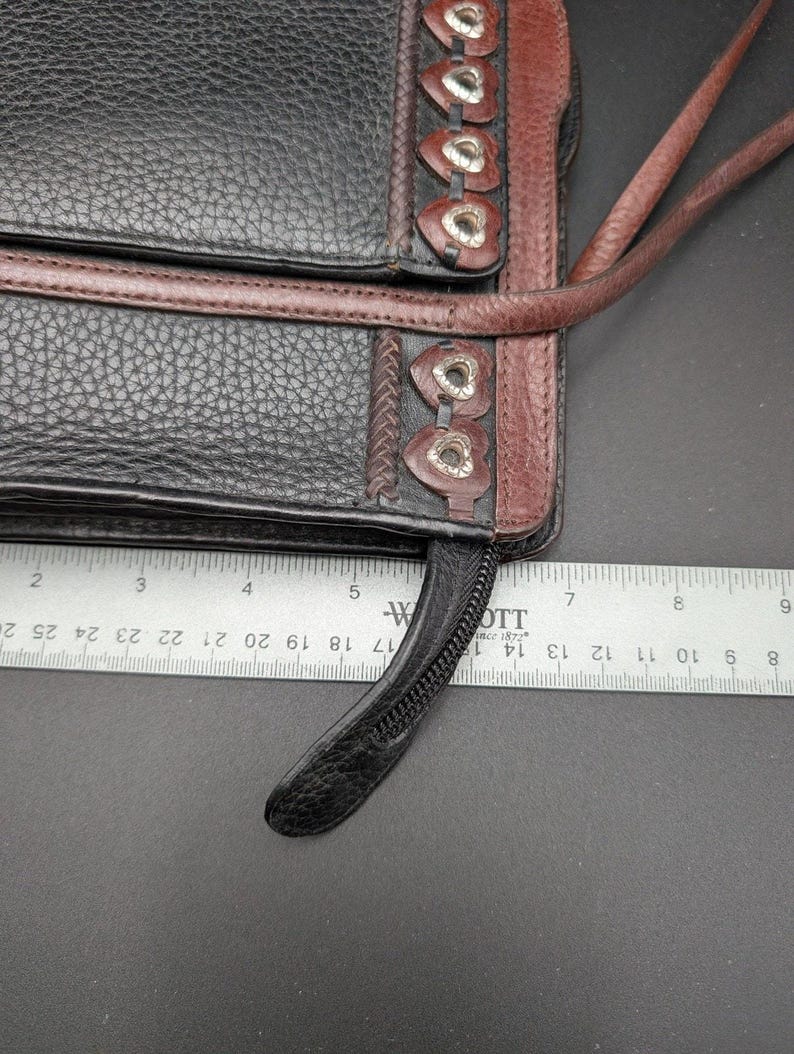 Brighton Leather Shoulder Bag Womens Black Brown Pebbled Heart Grommet Charm image 14