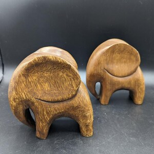 2 Vintage Hand Carved Wooden Elephants 5.75&quot; X 6&quot; Decor Boho Safari Animal