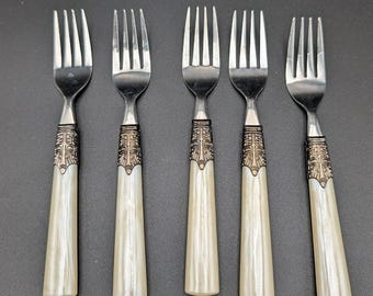 Gibson Roseland Salad Forks White Pearlescent Vintage 5 Flatware Stainless Boho