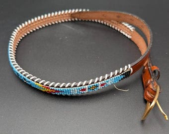 Cintura vintage Yellowstone taglia 29 in vera pelle bovina, decorata a mano con perline, marrone, realizzata in Messico.