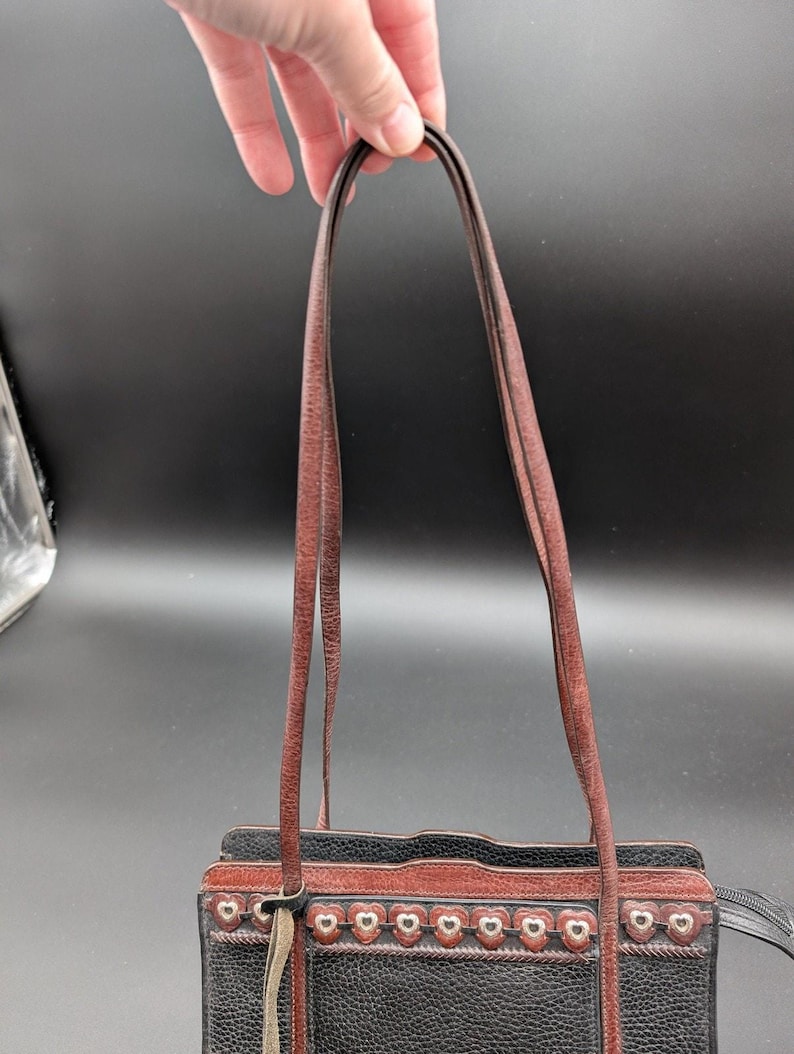 Brighton Leather Shoulder Bag Womens Black Brown Pebbled Heart Grommet Charm image 3