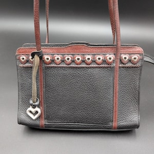 Brighton Leather Shoulder Bag Womens Black Brown Pebbled Heart Grommet Charm image 1