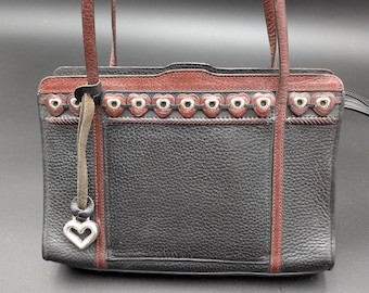 Brighton Leather Shoulder Bag Womens Black Brown Pebbled Heart Grommet Charm