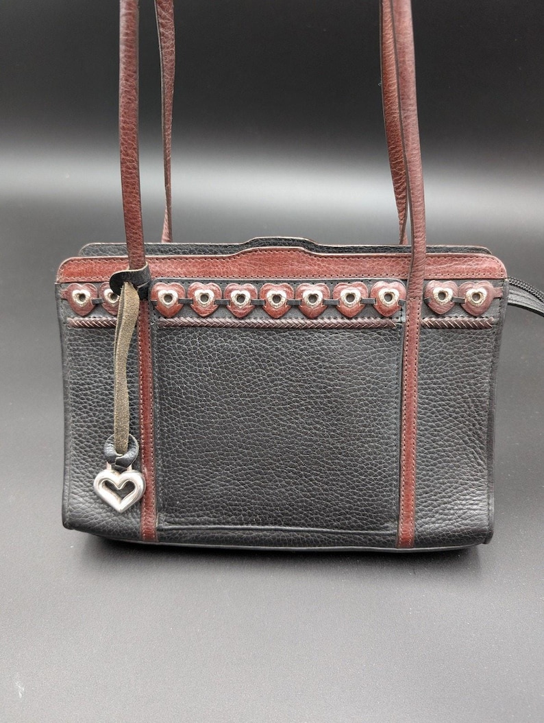 Brighton Leather Shoulder Bag Womens Black Brown Pebbled Heart Grommet Charm image 1