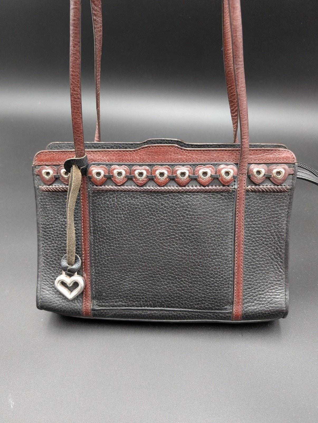 VTG Brighton Brown Trim Sz M Brighton RARE Vintage Black Leather Shoulder Bag With Brown  main image 2