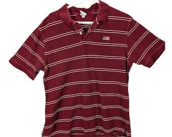 Camisa polo vintage Old Navy para hombre, talla grande, con bandera estadounidense patriótica y rayas rojas y blancas.