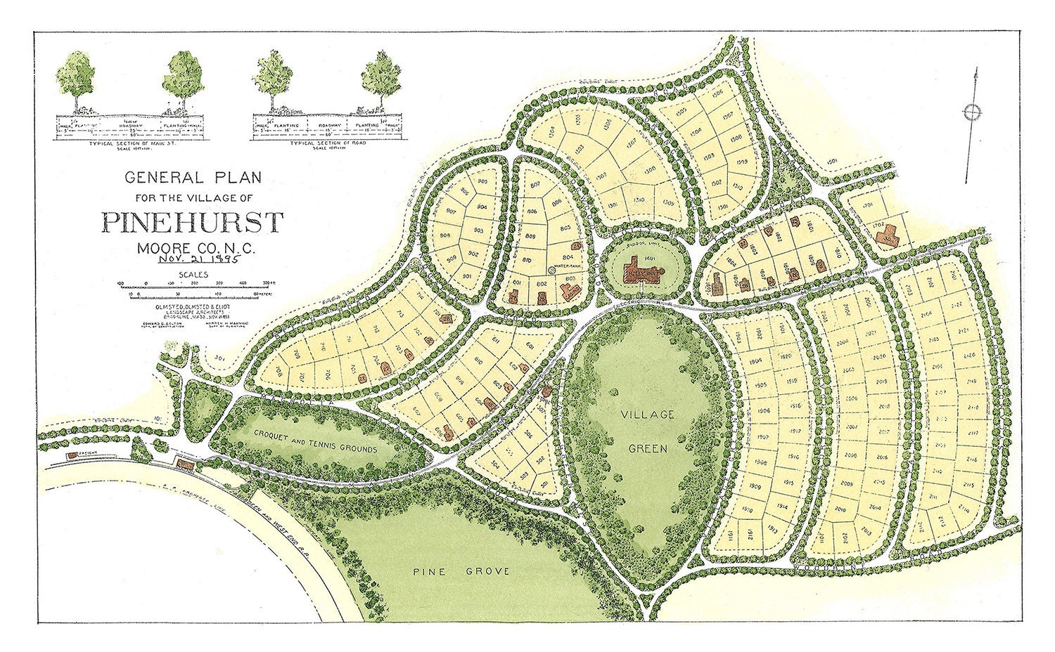 VILLAGE OF PINEHURST General Plan Dated 1895 Reproduction Etsy